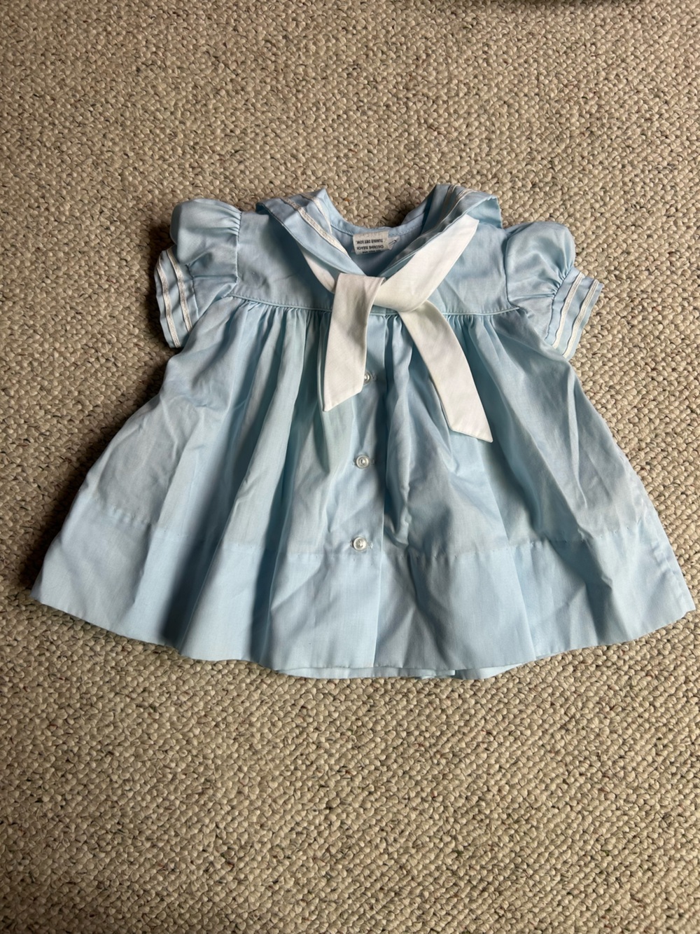 VINTAGE Baby Light Blue Sailor-Style Dress with White Tie
